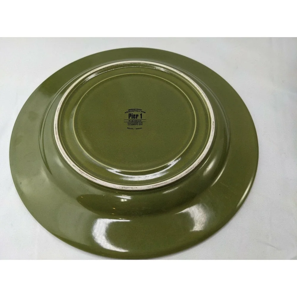 Pier 1 Ironstone Bohemian‎ Green Dinner Plate 10.25 Inch Lot of 2